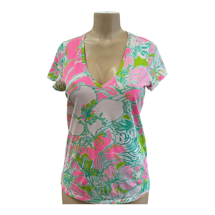 Lily Pulitzer (Larg) Green and Pink S/S Tee