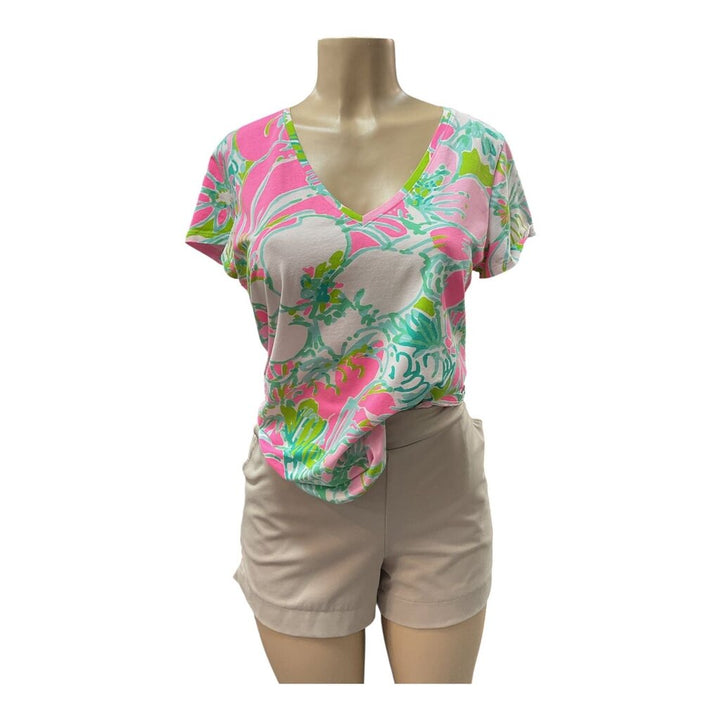 Lily Pulitzer (Larg) Green and Pink S/S Tee