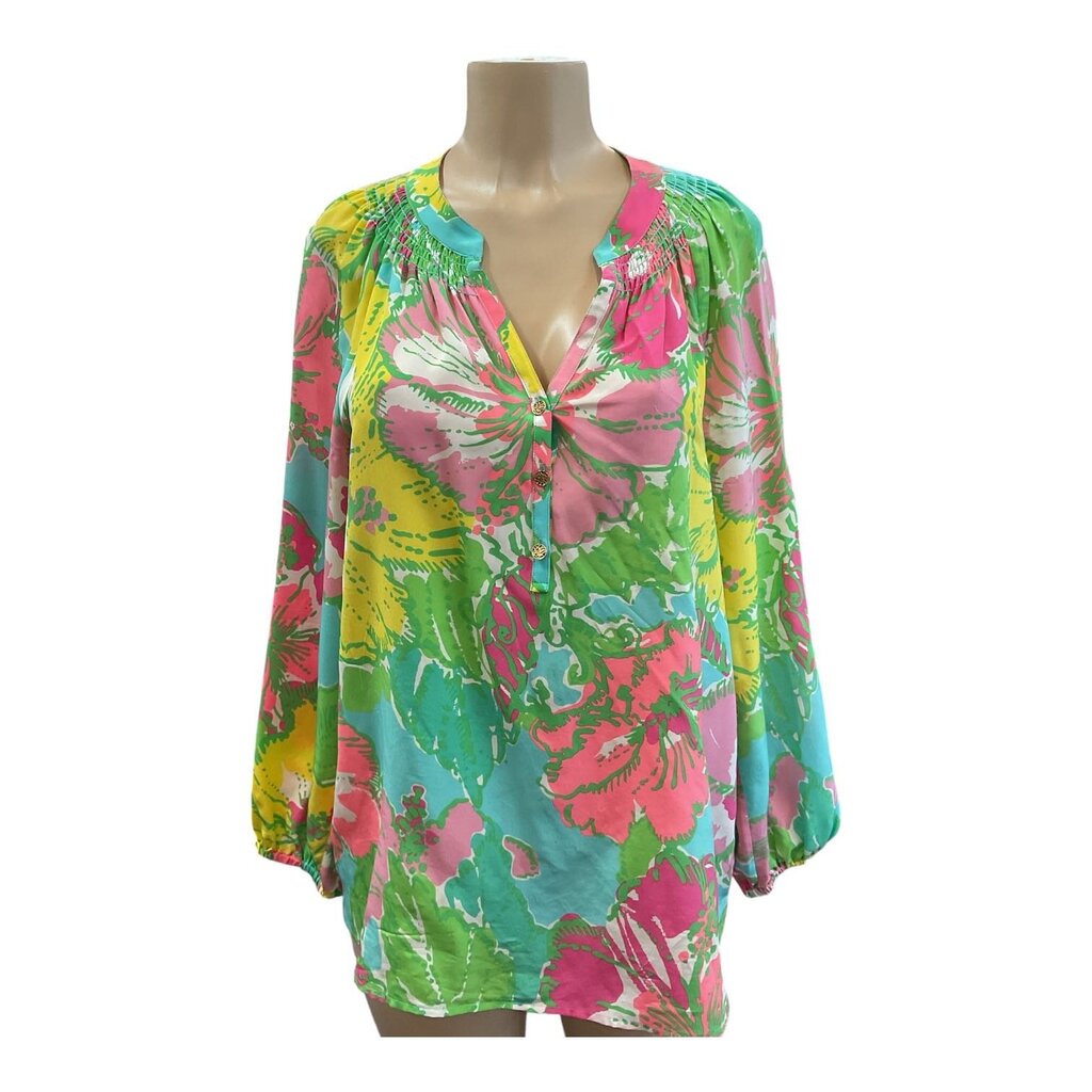 Lily Pulitzer (Large) Green and Pink L/S Blouse