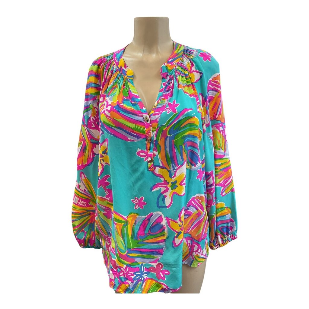 Lily Pulitzer (Large) Teal and Pink L/S Blouse