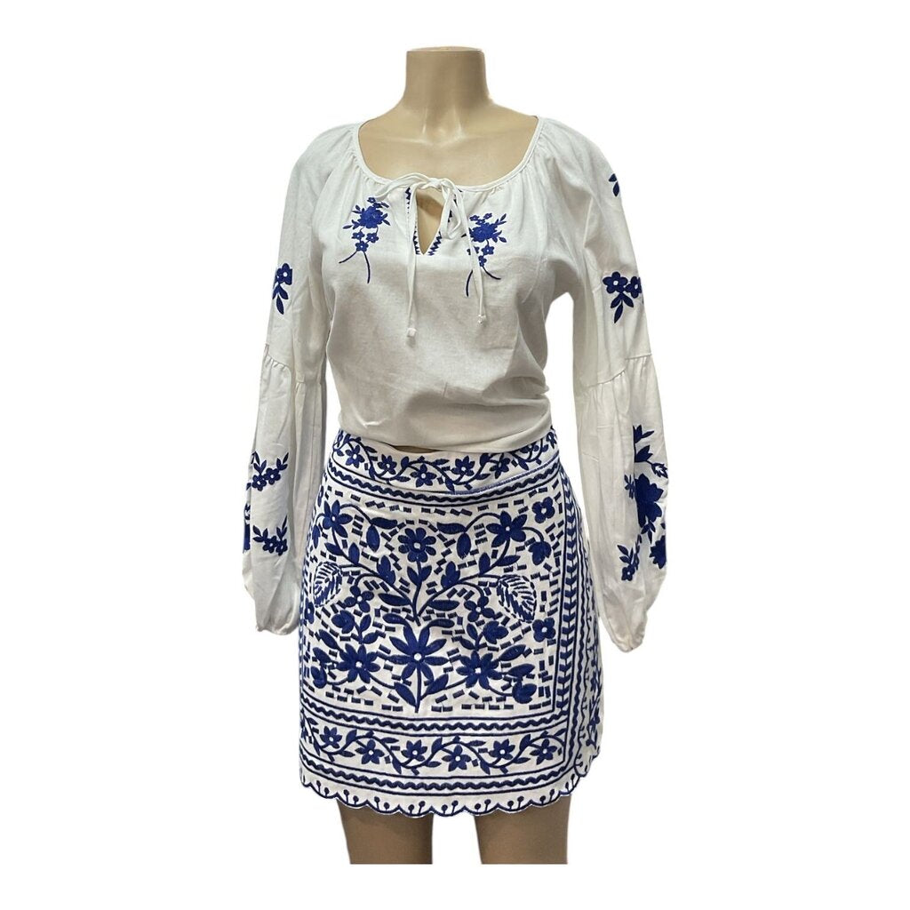 Francescas (Small) White and Blue Peasant Shirt