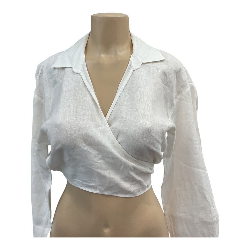 Zara (Med) White L/S Tie Belly Shirt