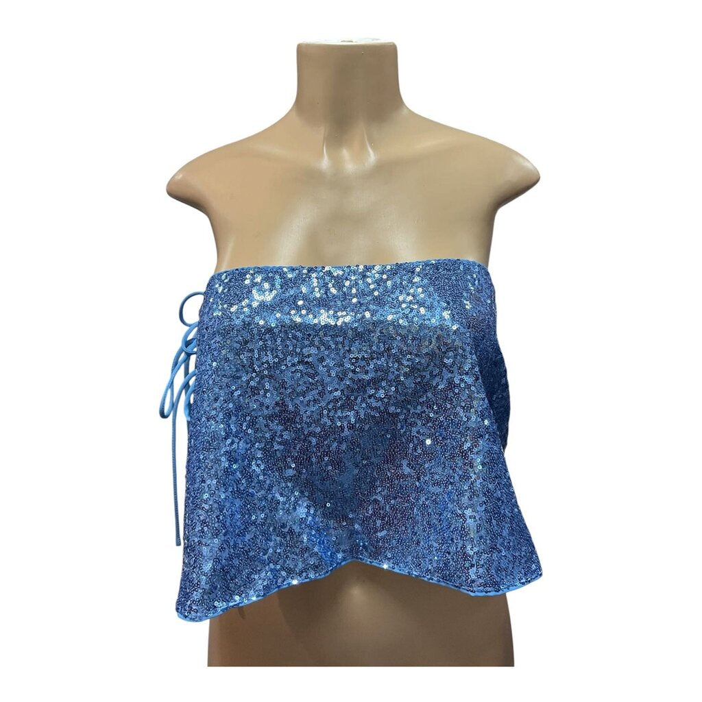 Musera Blue sequins tie front top