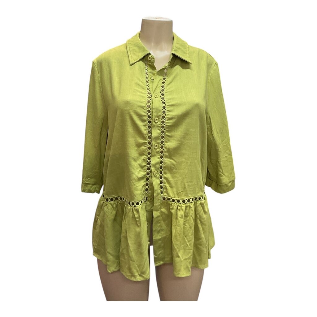 Green Button (Small) Down S/S Blouse