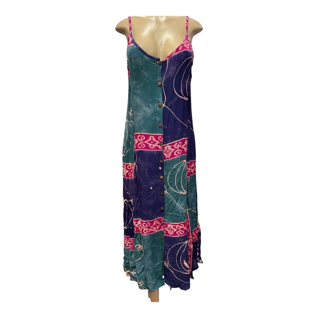 Pink/Purple/Green (Large) Sleeveless Button Down Dress