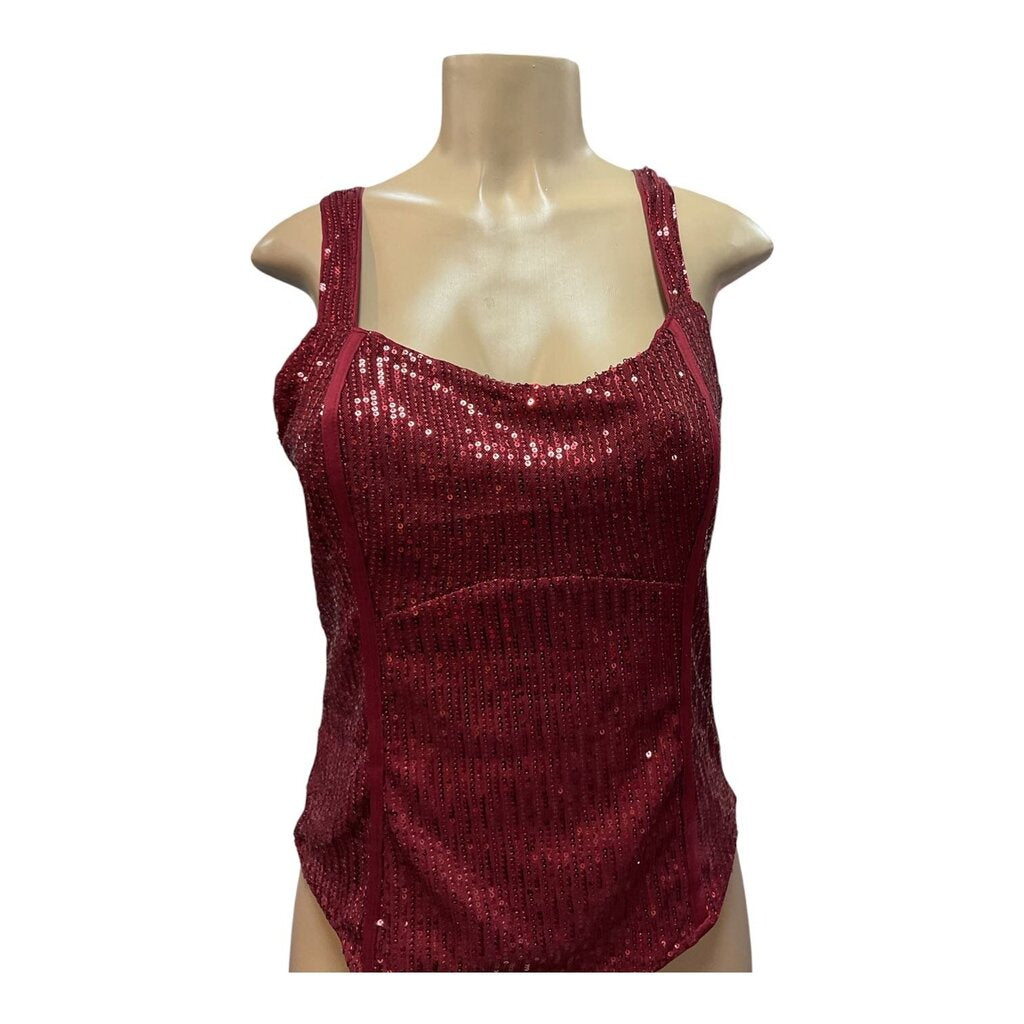 Grace Karin (Large) Burgundy Sleeveless Sequin Blouse
