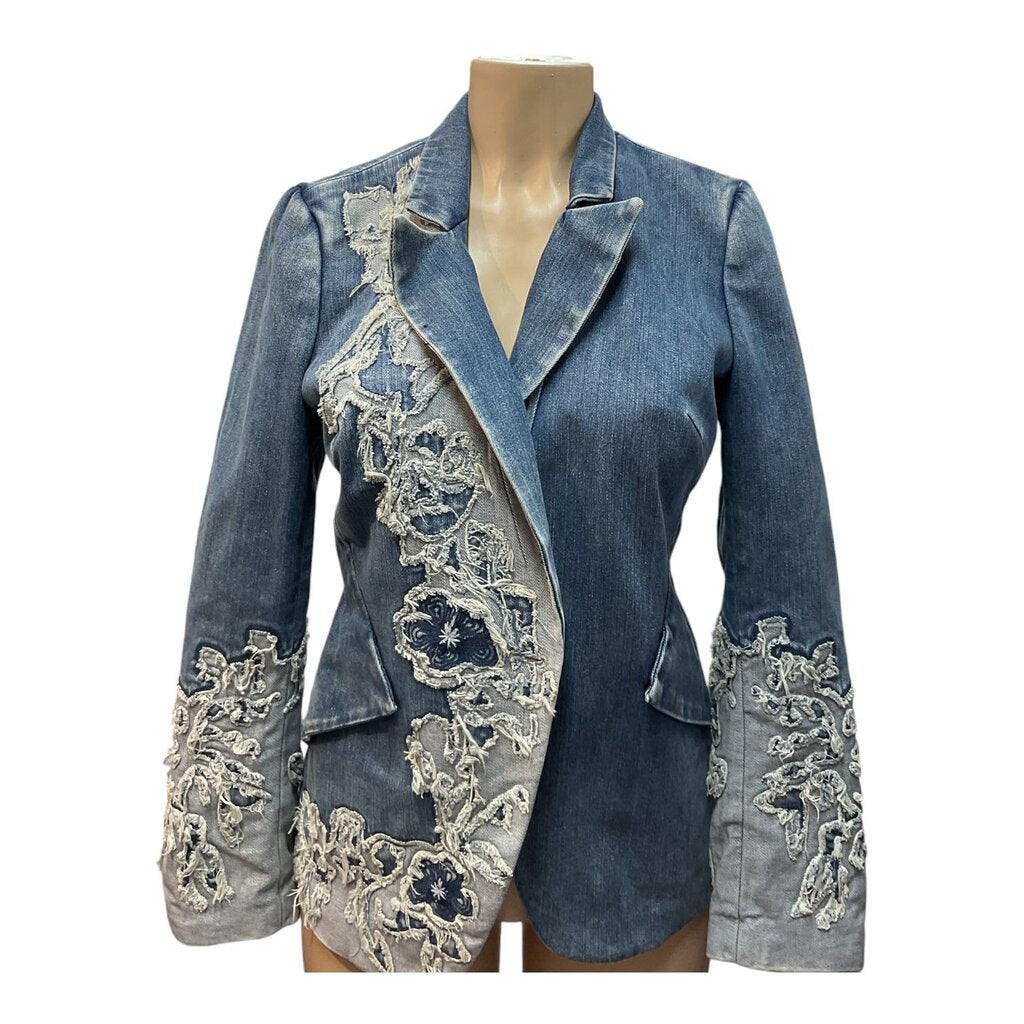 WHBM (10) Denim Blazer w/White Lace