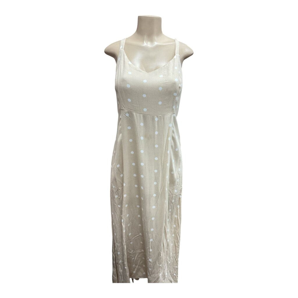 Old Navy (Large) Tan and White Polka Dot Sleeveless Dress