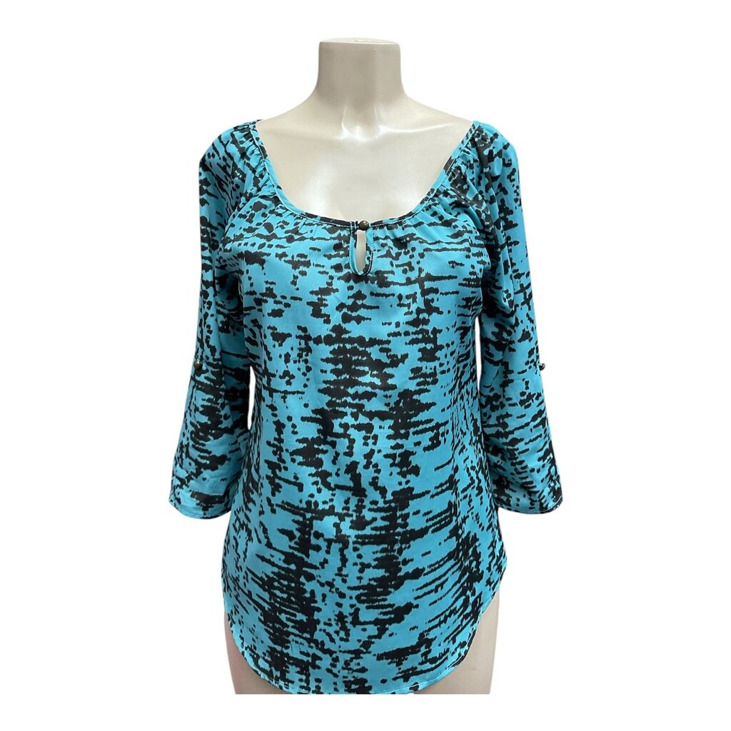 Bobeau (Small) Blue and Brown Blouse