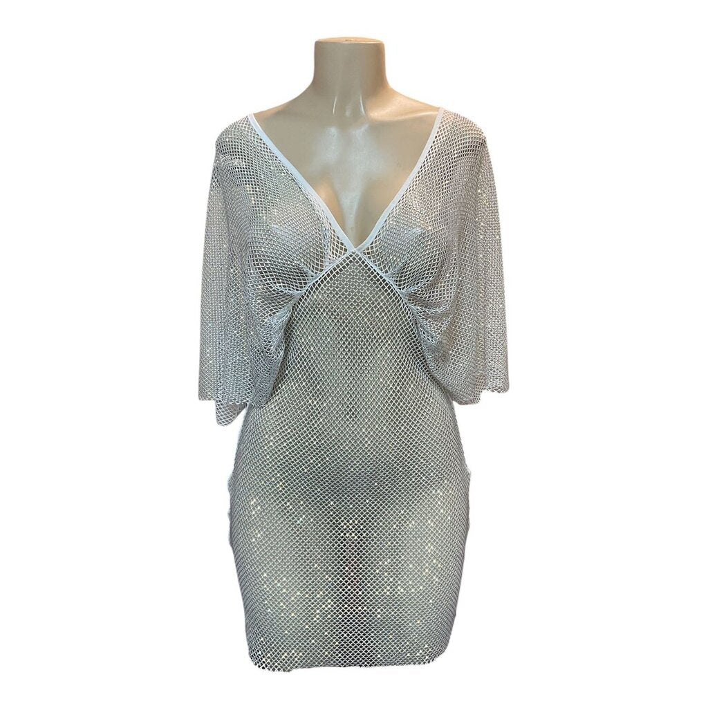 AKIRA (MED) white ab stone net swim cover up