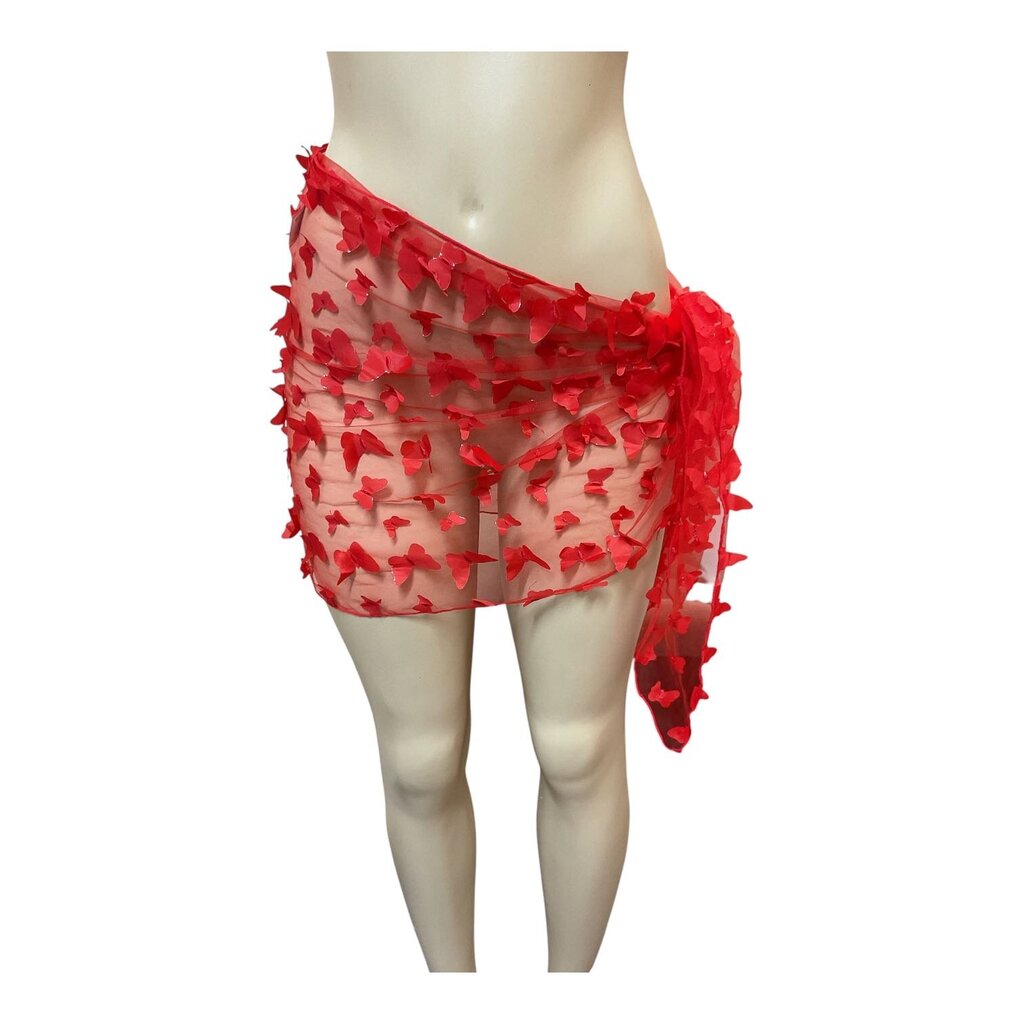 IMAGE (LARGE) red butterfly sheer cover up skirt