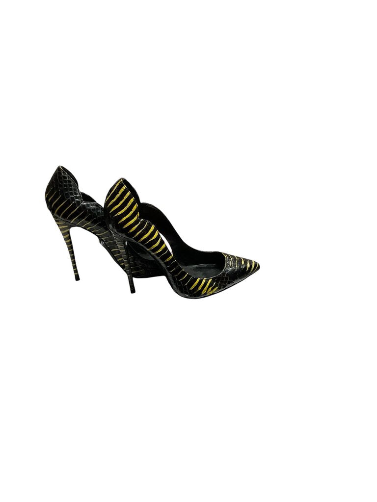 Lust For Life (10) Black & Yellow Snakeskin Stiletto Pumps