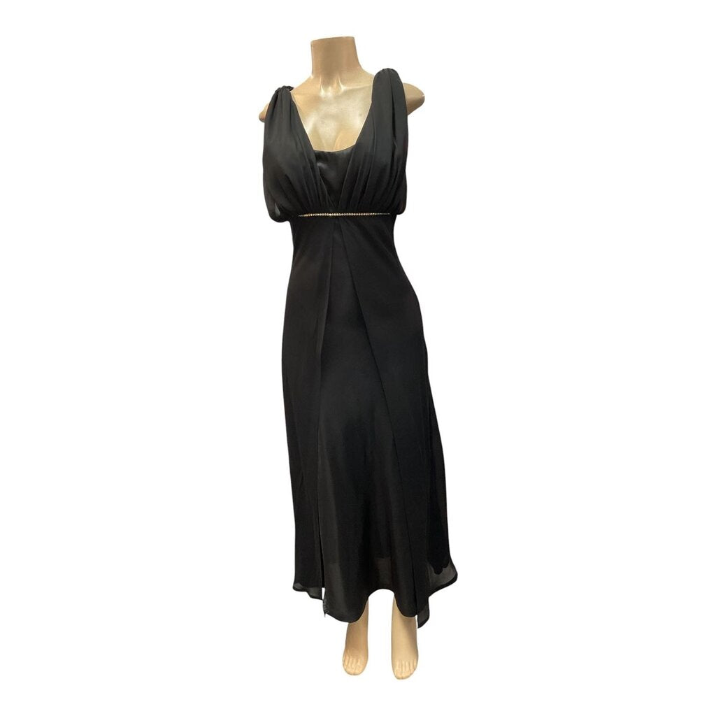 Cumbia (Med) Black Sleeveless Long Dress w. Silver Belt Beading