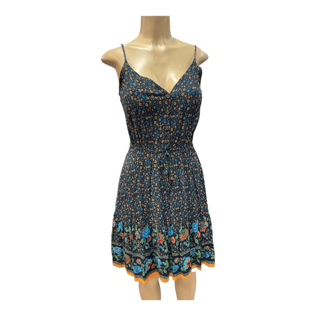Pretty Garden (Small) Blue and Orange Strappy Midi Dress