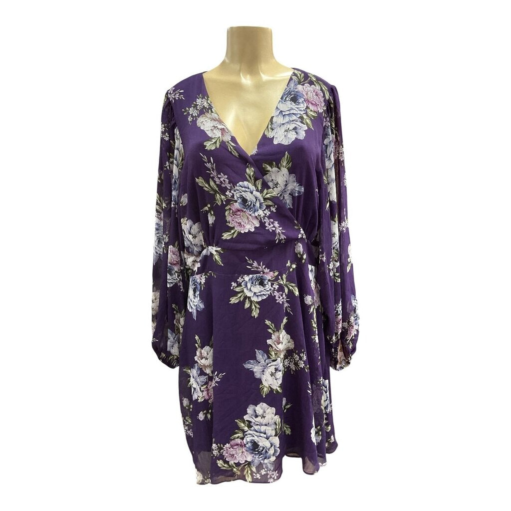 City Chic (18) Purple LS Sheer Floral Dress