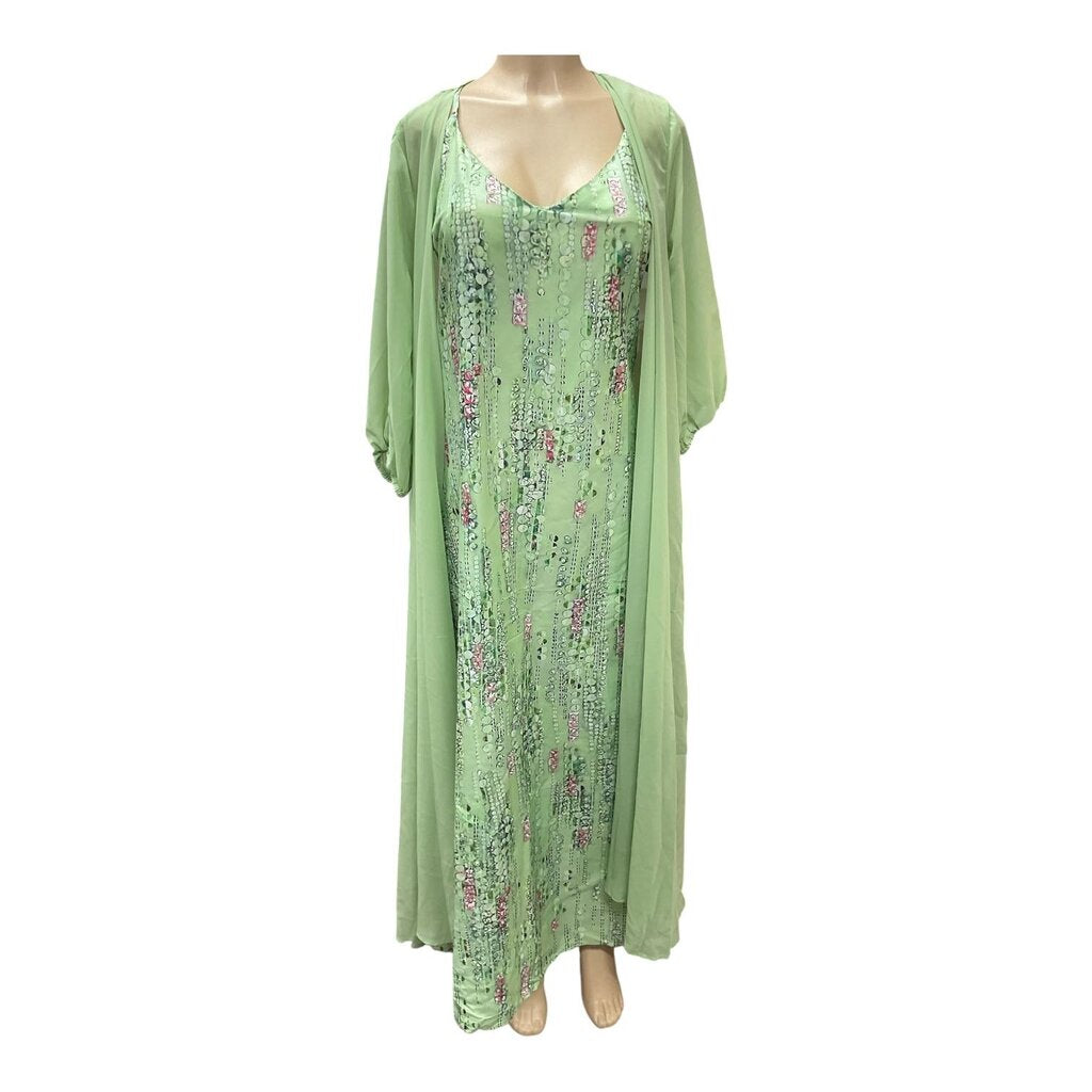 MOW (2X) Green Print Dress with Sheer Duster