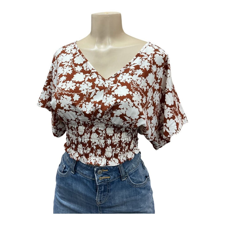 Sienna Sky (XS) Brown &Cream Floral Print Crop Top