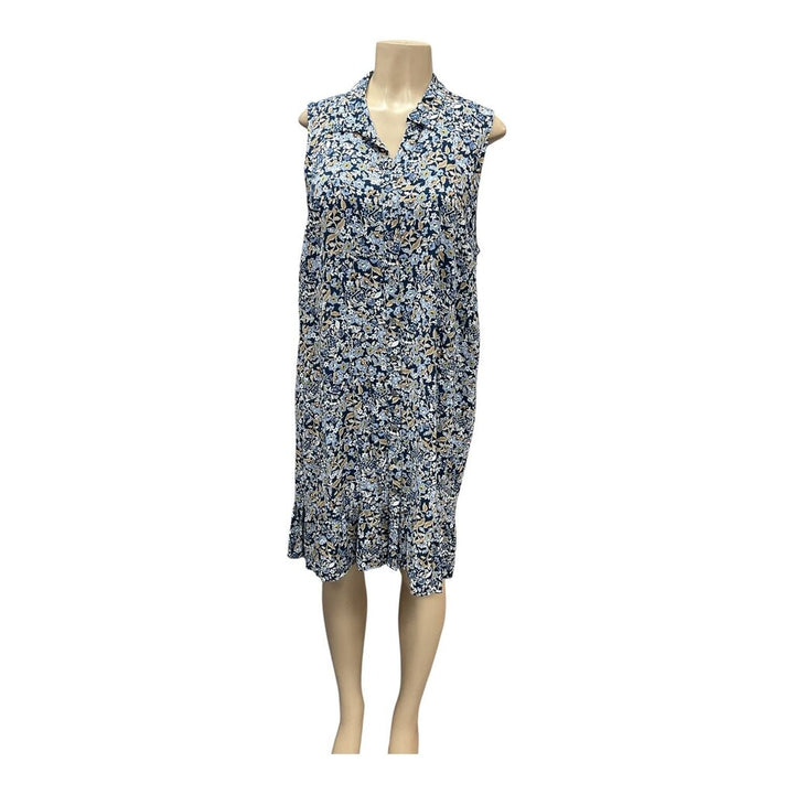 J Jill (XL Petite) Blue Floral Printed Dress