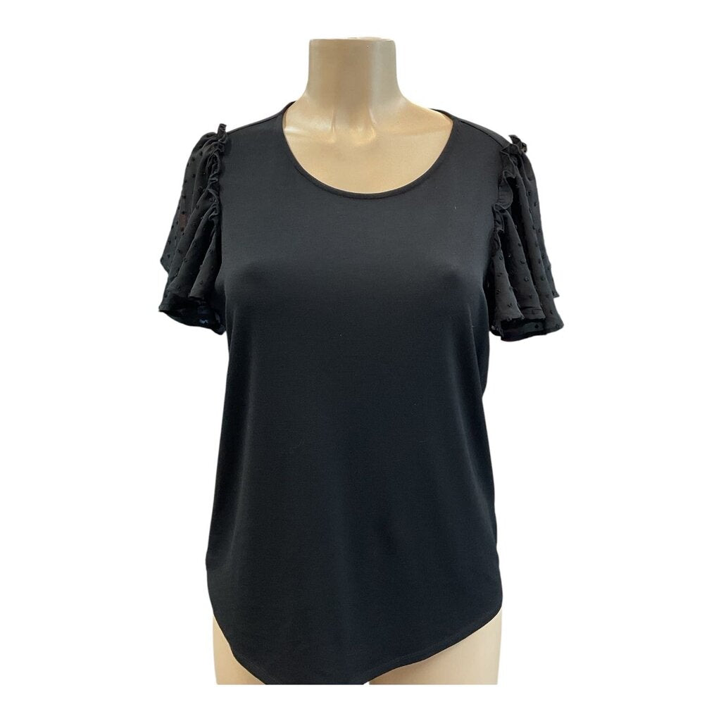 Adrianna Papell (M) Black Blouse w Gold