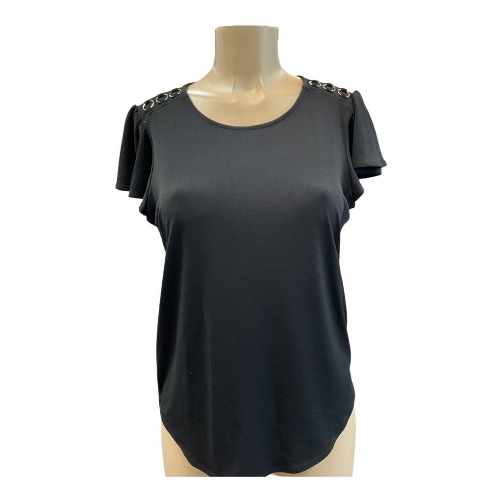 Adrianna Papell (M) Black Blouse with Sheer Detail Sleeves