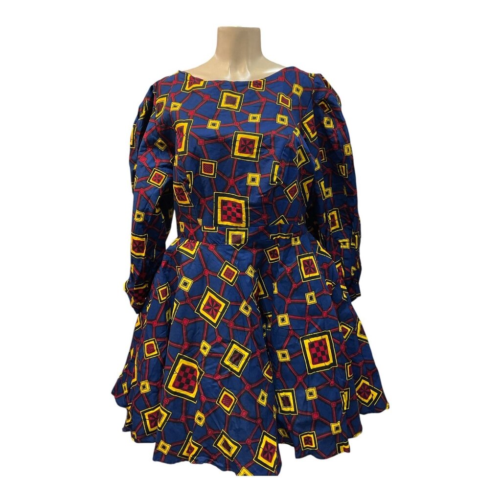 Grassfields (16) Blue and Red African Printed Dress