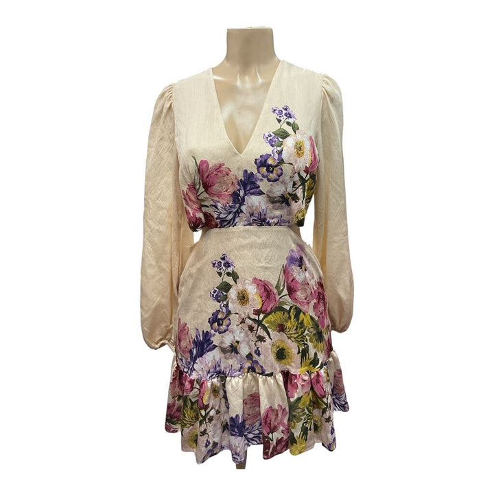 Express (Med) Tan L/S Peek A Boo Midi Dress