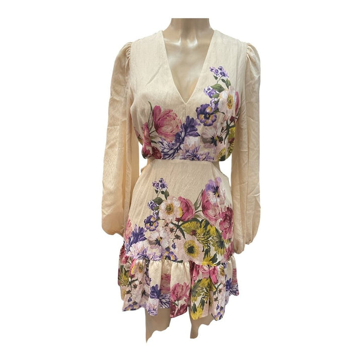 Express (Med) Tan L/S Peek A Boo Midi Dress