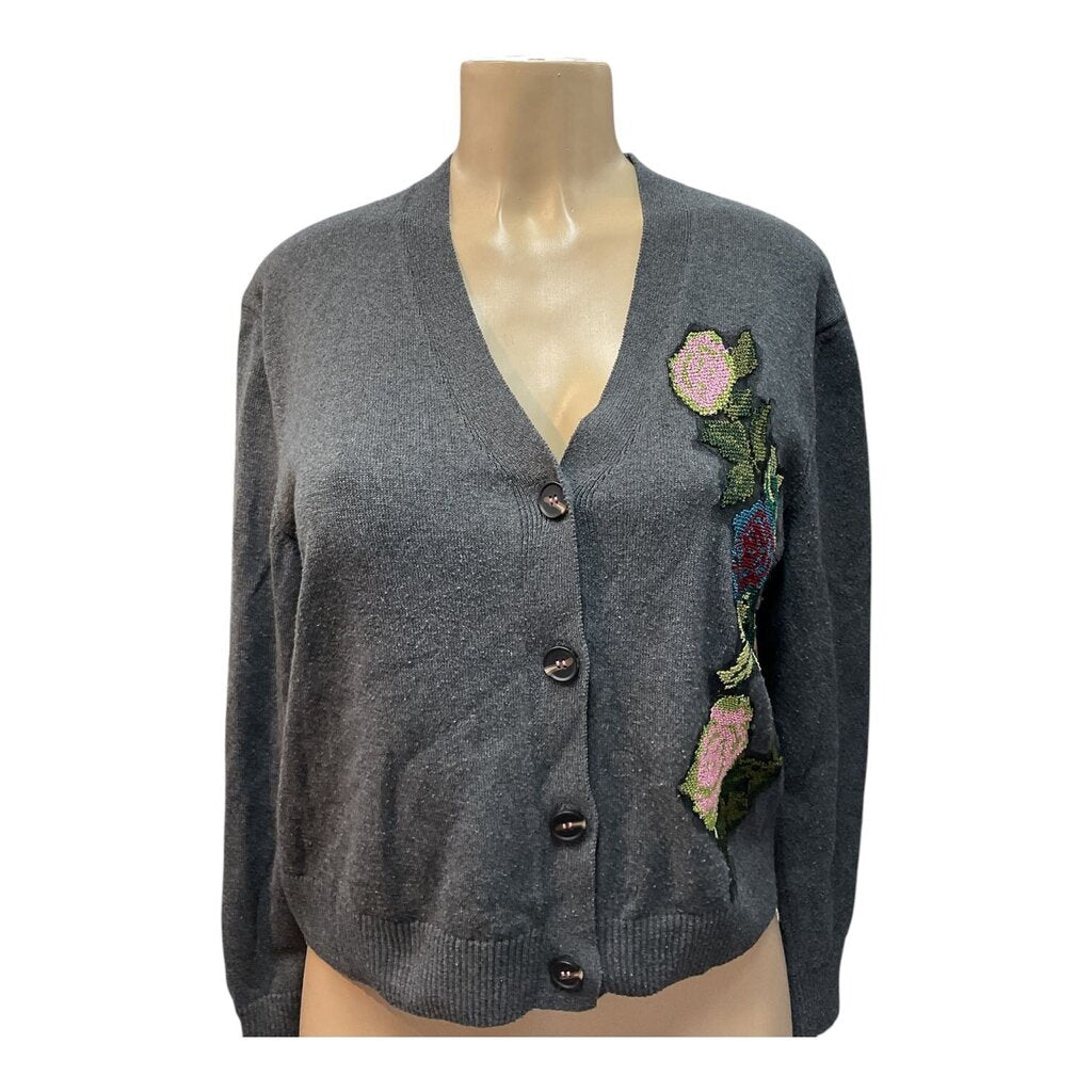 Zara (Med) Grey Cardigan w/Floral Embellishment