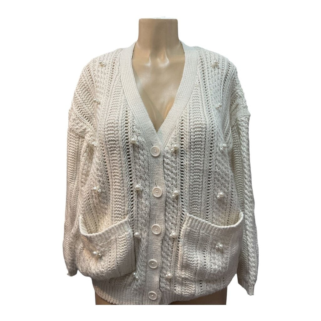 Future Collective (Small) Cream Pearl Button Down Cardigan