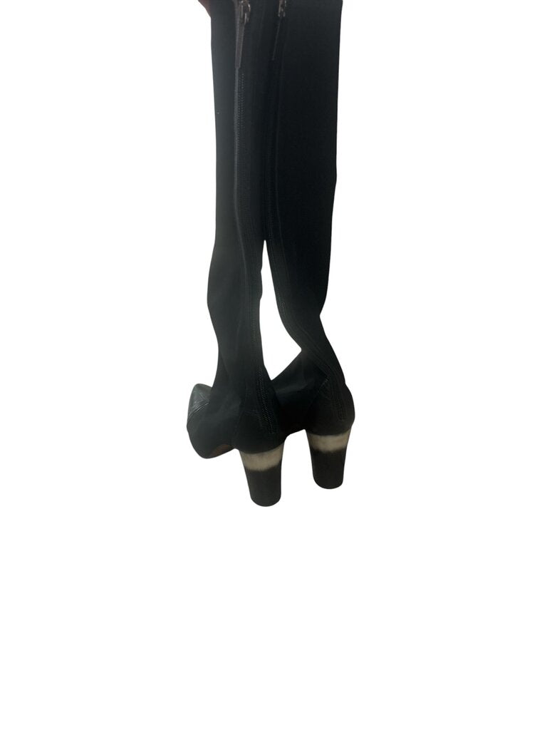 Donald J. Pilner (8) Benne Black Stretch Fabric Boots w/Glossy Croc Embossed Toe