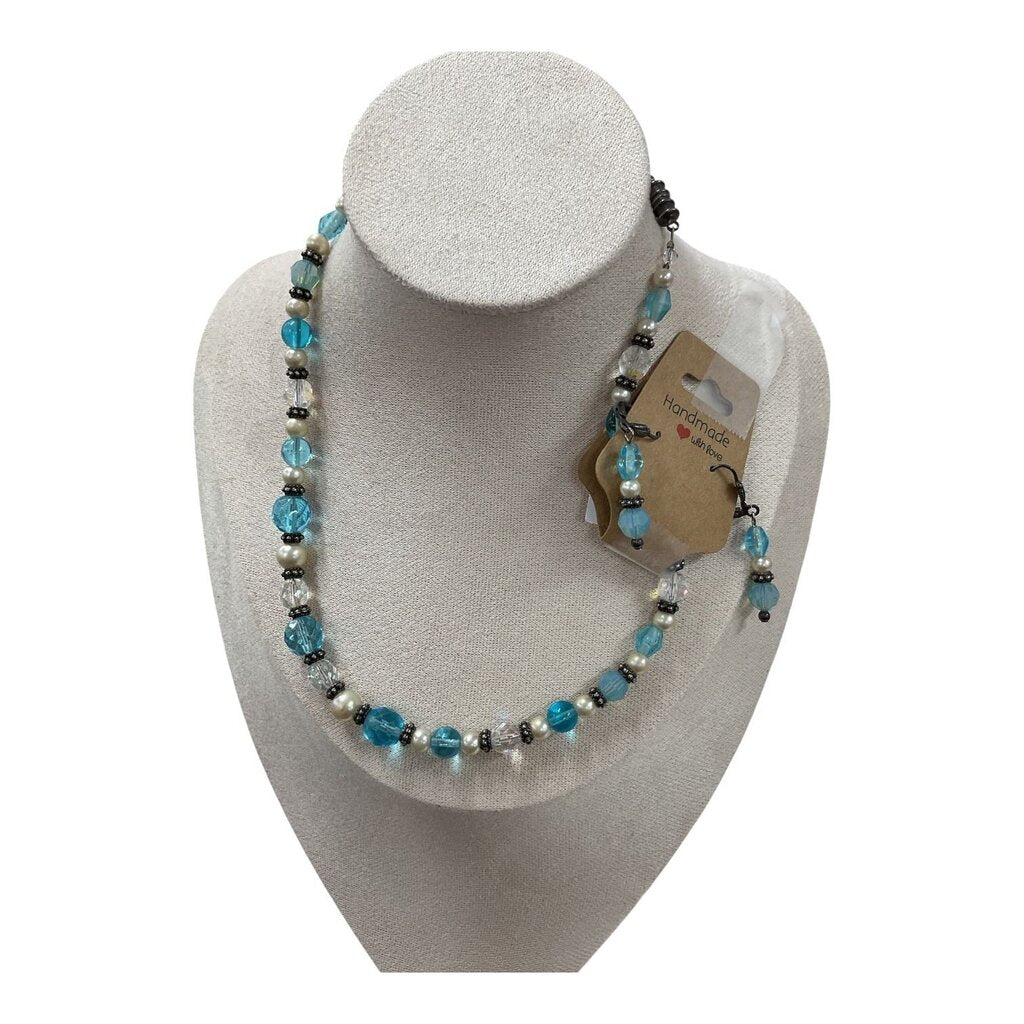 Blue Beaded Necklace and Earrings Set