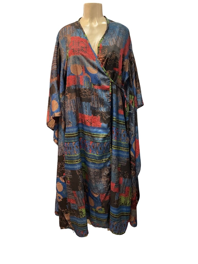 OSFM Silk Colorful Printed Long Cover Up