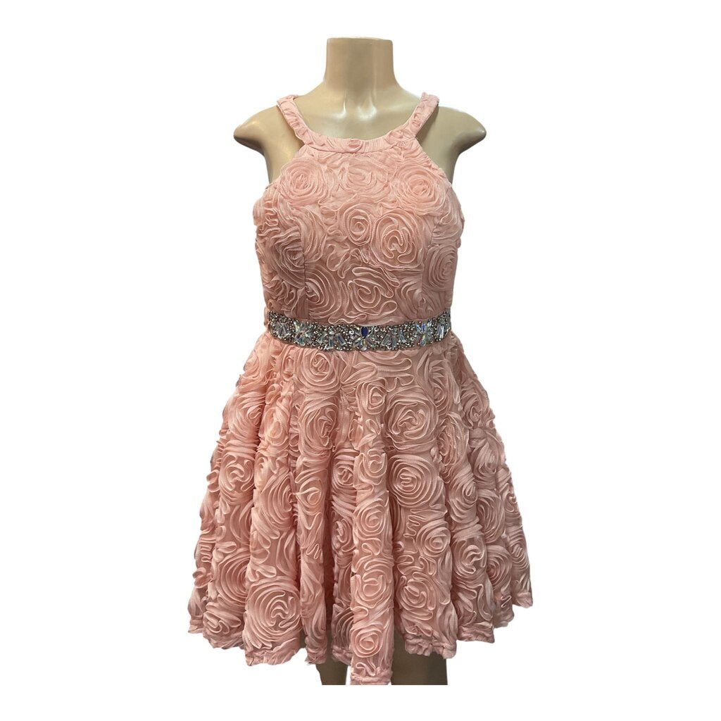 Papaya (Med) Pink Short Homecoming Dress w/Silver Sash