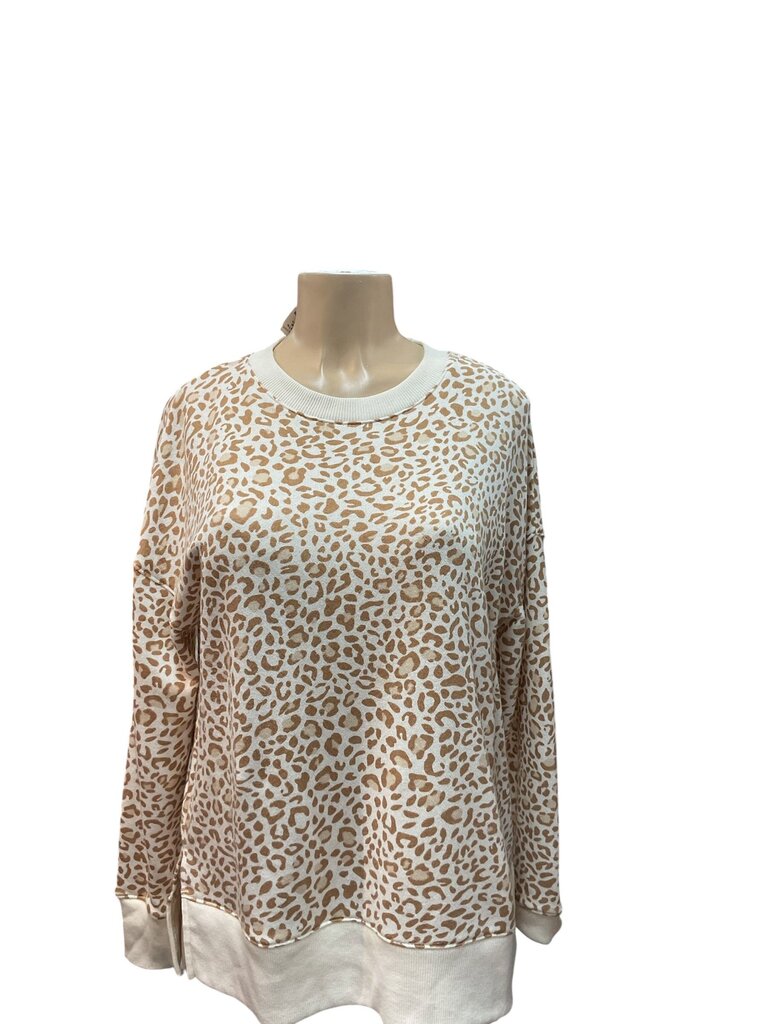Time and Tru (Med-8/10) Tan Spotted Crew Neck Sweatshirt