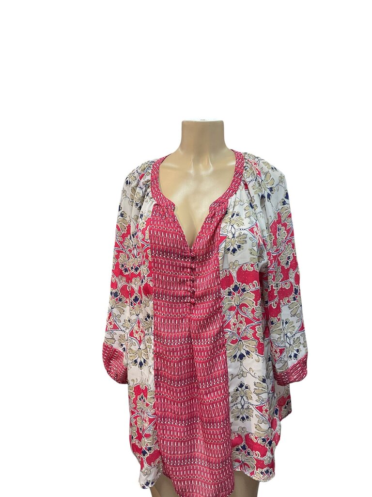 Krazy Kat (2X) Pink and Tan Flutter Sleeve Blouse
