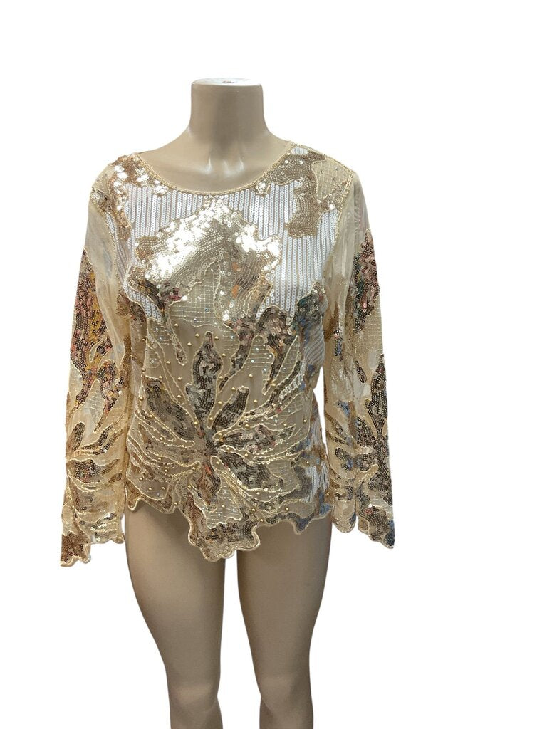 Gold (Large) Sheer Sequin L/S Blouse