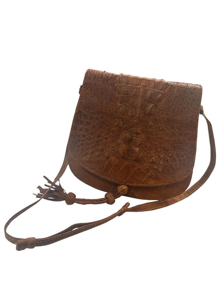 Hornback Vintage Brown Crocodile Leather Saddle Flap Crossbody
