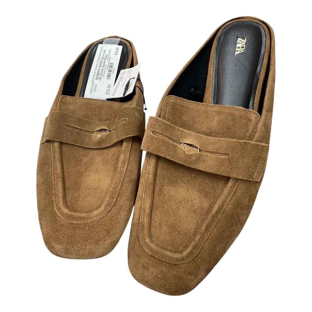 Zara (10) Brown Suede Penny Loafer Slip On NWT
