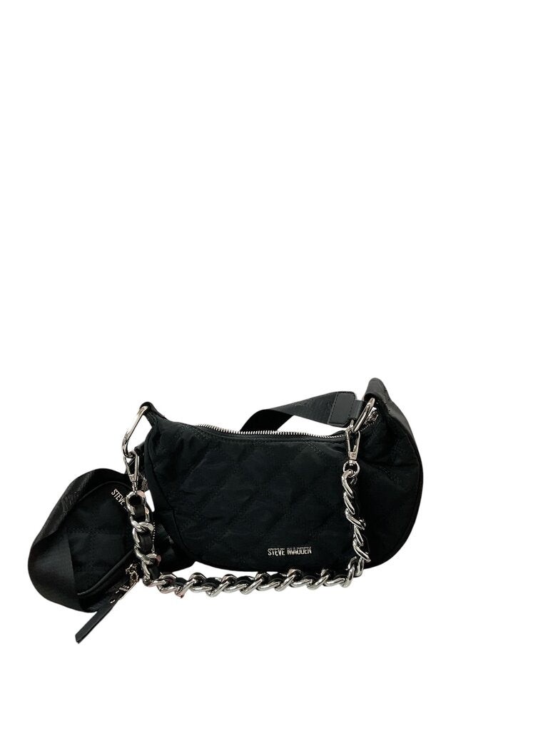 Steve Madden Black Quilted Shoulder Bag w/Silver Strap