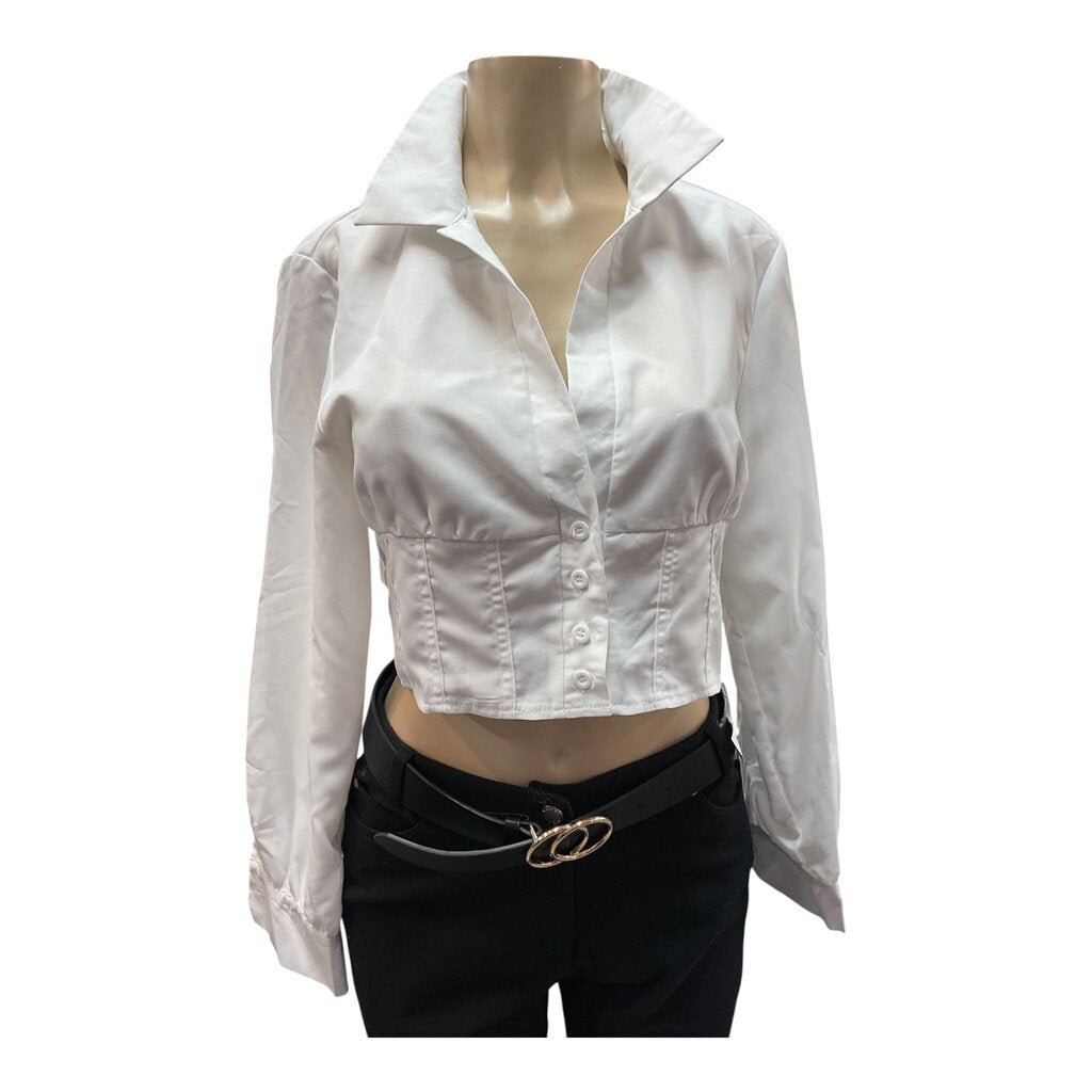 MOW (Large) White Cropped L/S Blouse