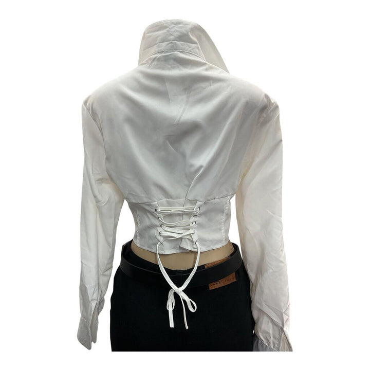 MOW (Large) White Cropped L/S Blouse