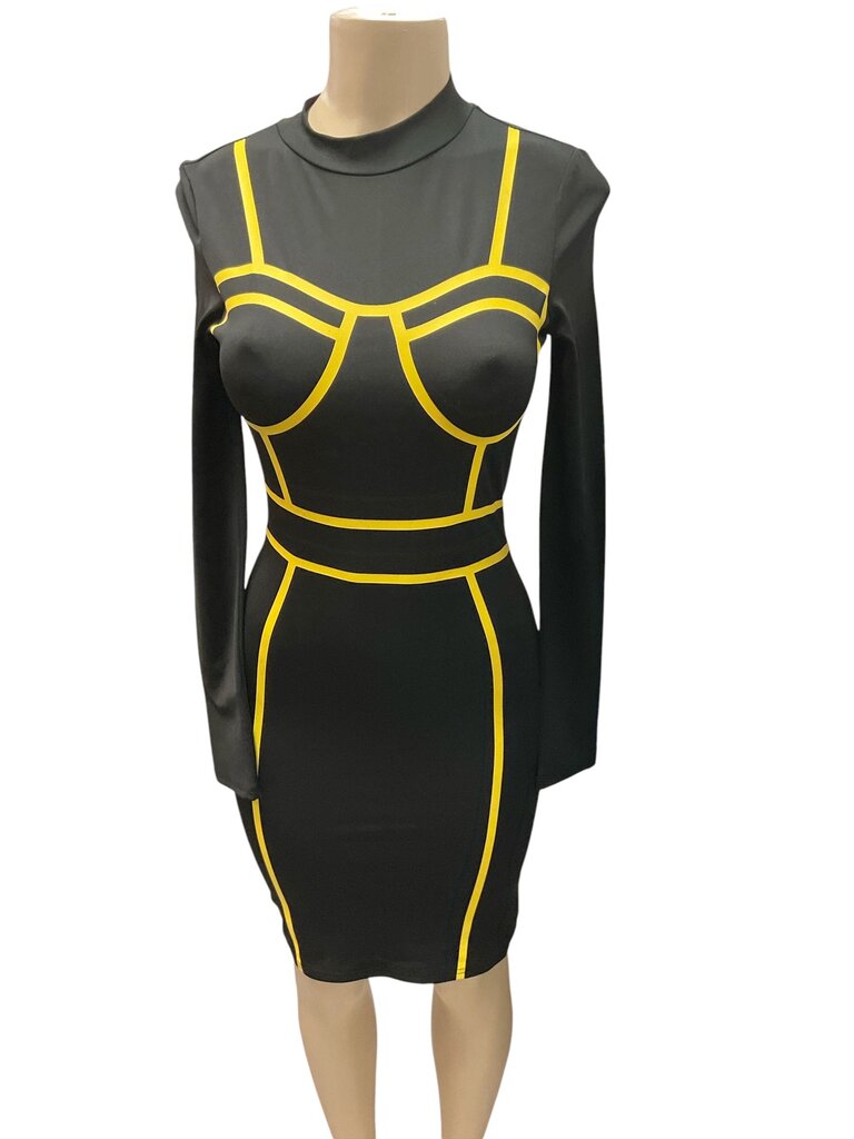 Black Fitted (Small) Dress w/Yellow Person Outline