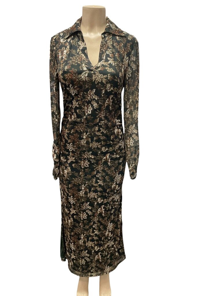 Bailey 44 (Small) Green and Tan L/S Fitted Dress