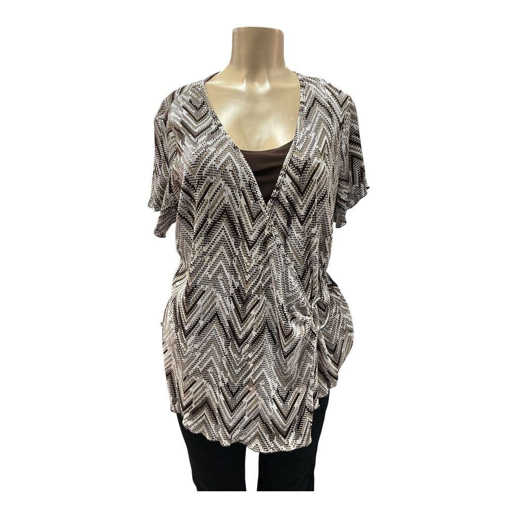 Dress Barn (1X) Brown and White Flowy Top
