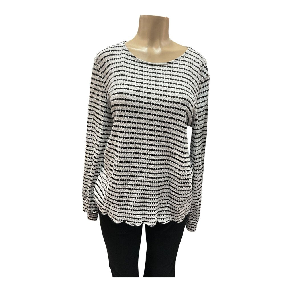 Elle (1X) White and Black LS Blouse