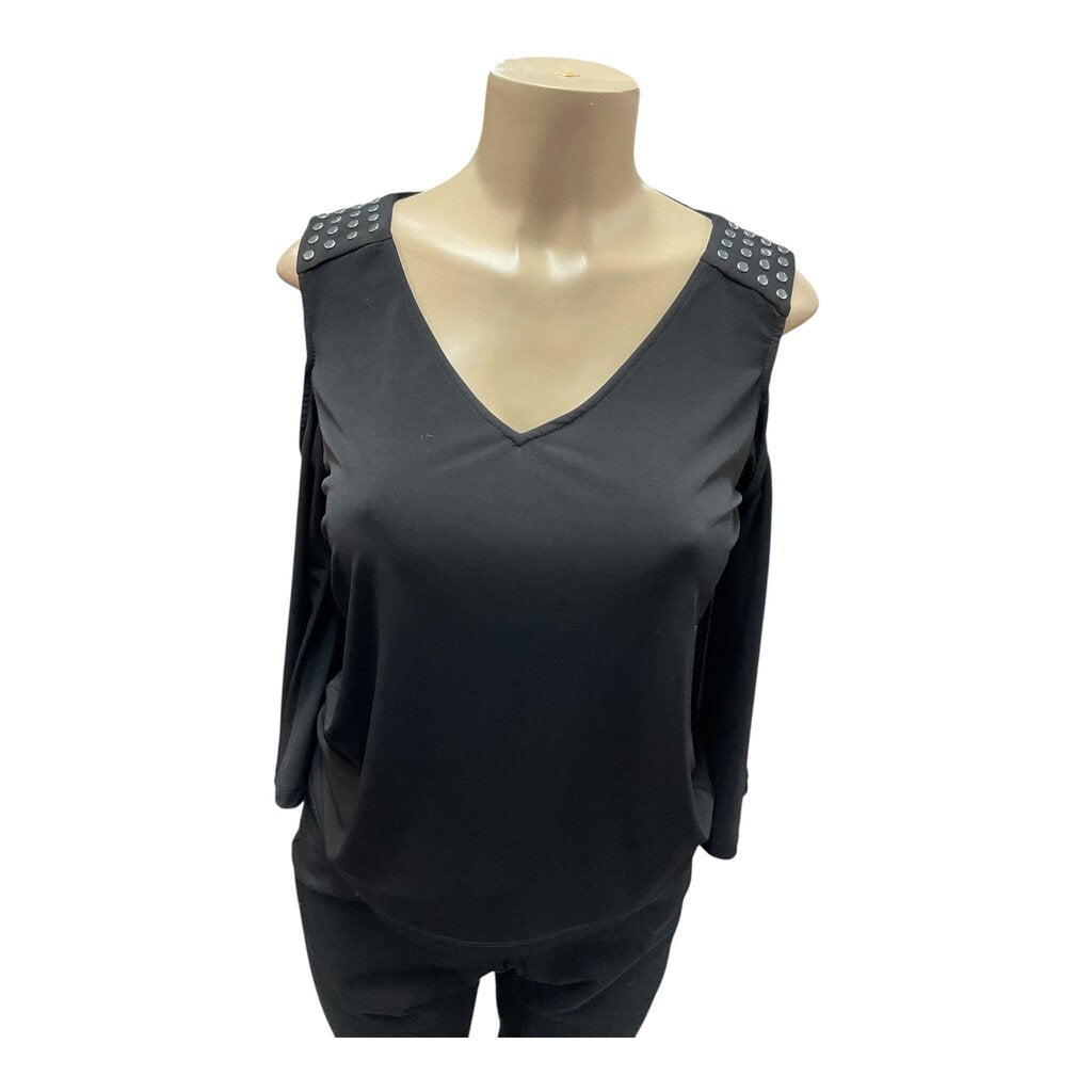 Calvin Klein (Small) Black L/S Cut Out Blouse
