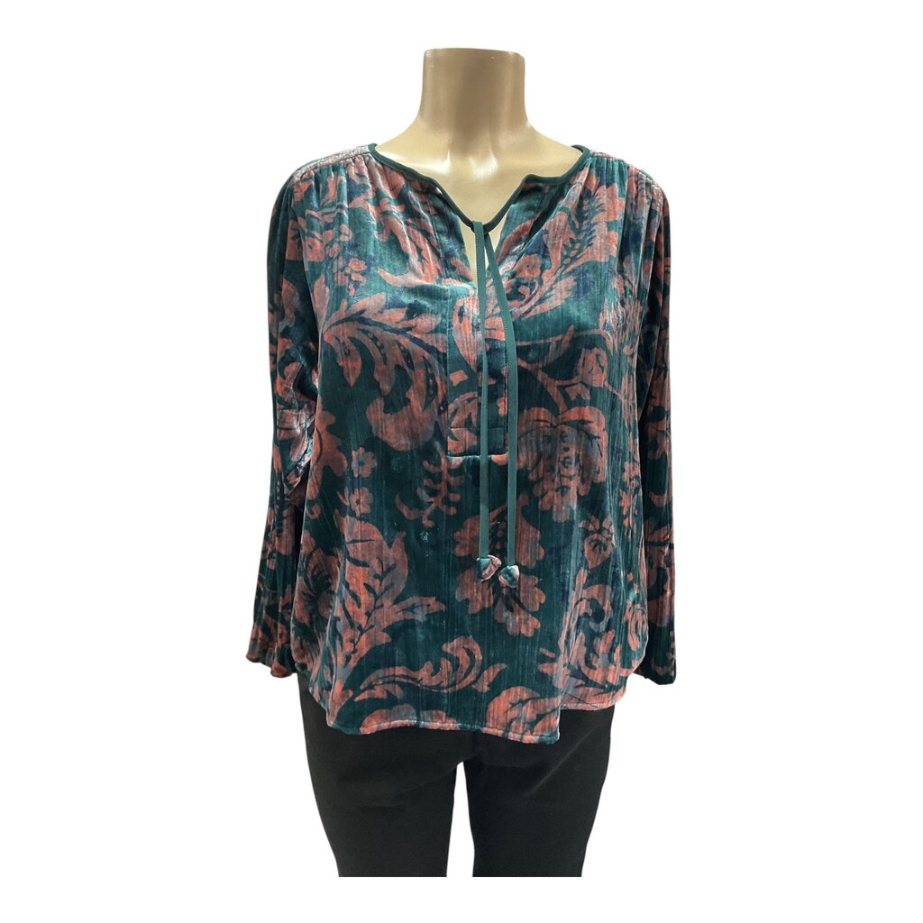 Anthropologie (XS) Felt Green and Pink L/S Blouse