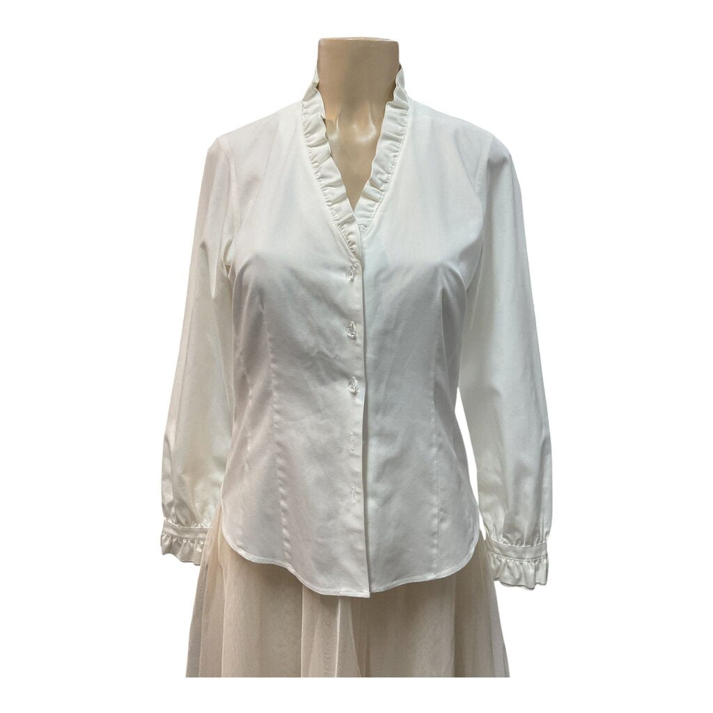 Brooks Brother (8) White Button Down Frill Blouse