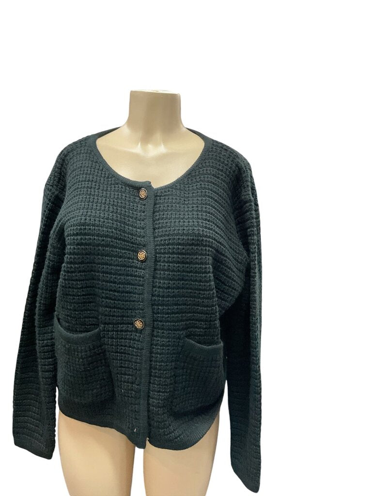Pretty Garden (XL) Black Knit Short Sweater w/Gold Buttons
