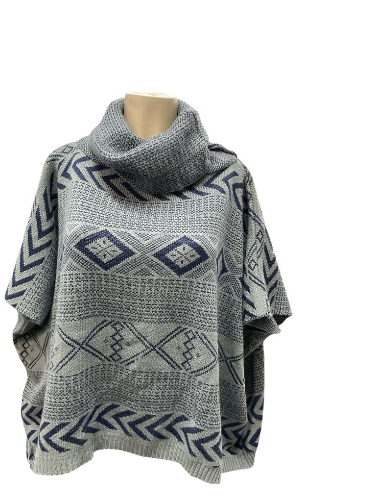 29 Palms (One Size) Grey and Blue Sweater Poncho